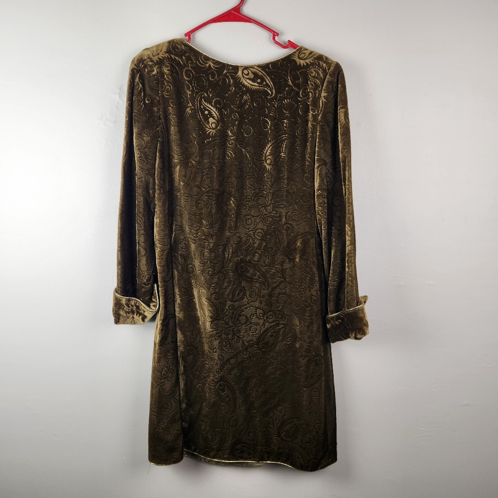 Vintage 90s Mary McFadden Collection Green Gold Party Dress Size 8